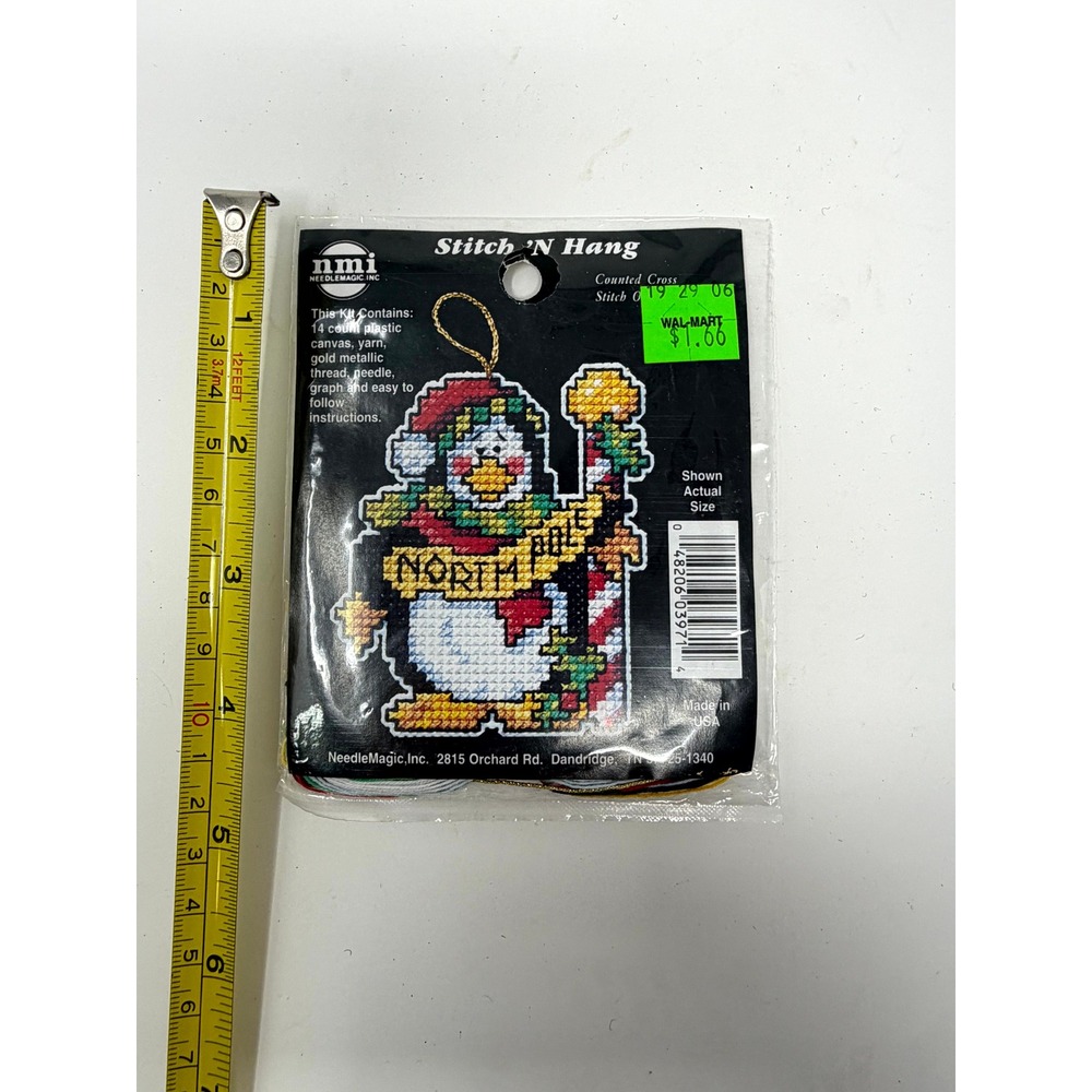 Needle Magic Stitch N Hang Penguin North Pole Counted Cross Stitch Kit 3971 Vtg